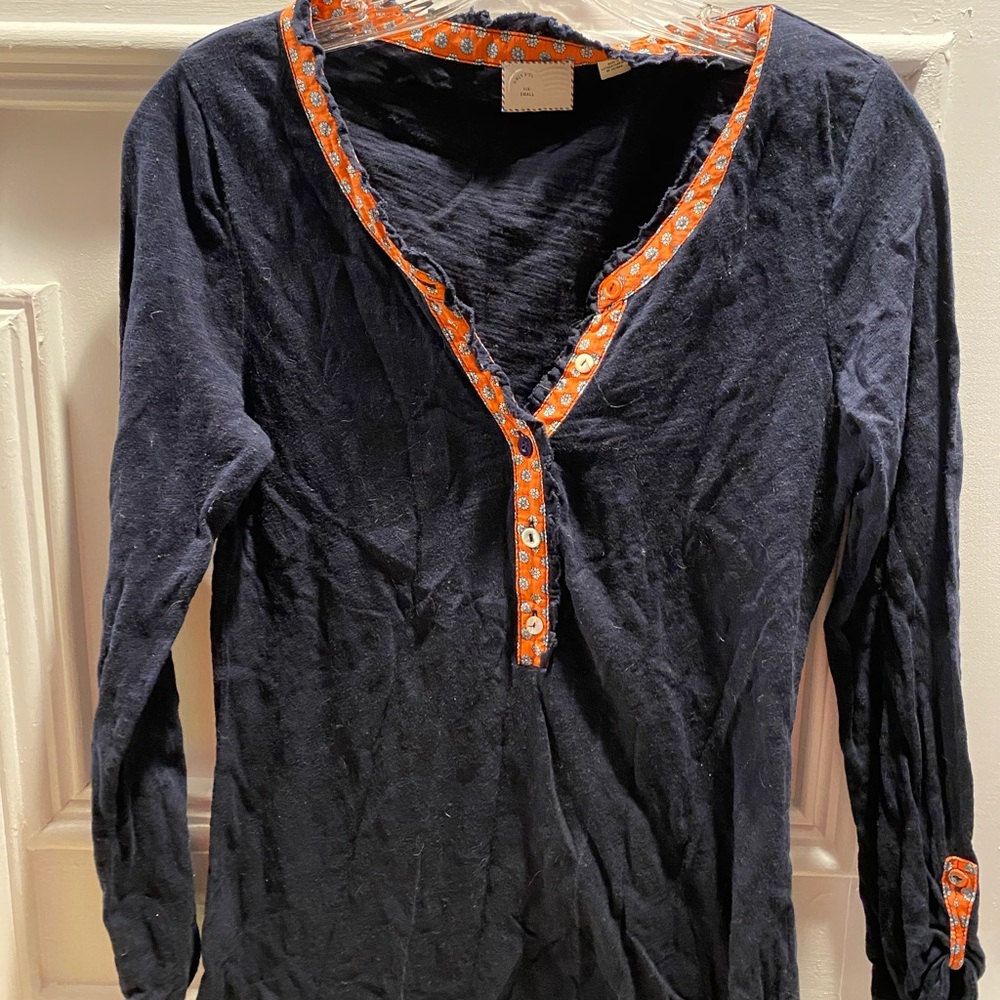 Anthropologie navy and orange top